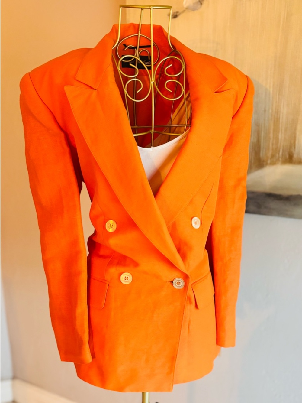NWT Giorgio Sant'Angelo Orange Linen Blend Double Breasted Blazer Size 6